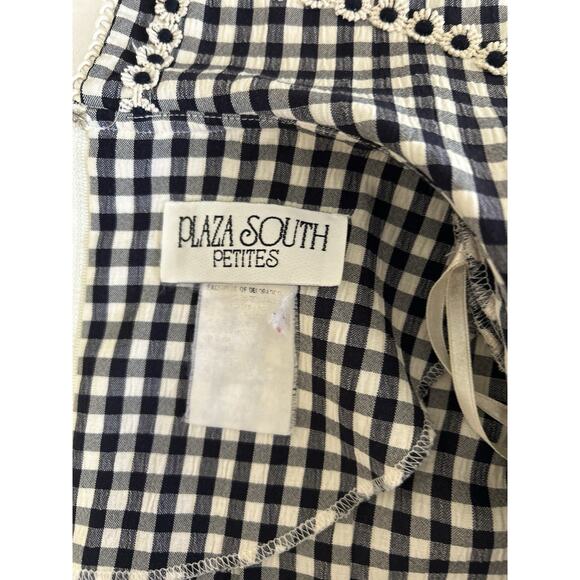 Vtg 80s Black White Gingham Prairie Dress Peter Pan Collar 10/12 Petite Modest - Picture 3 of 10